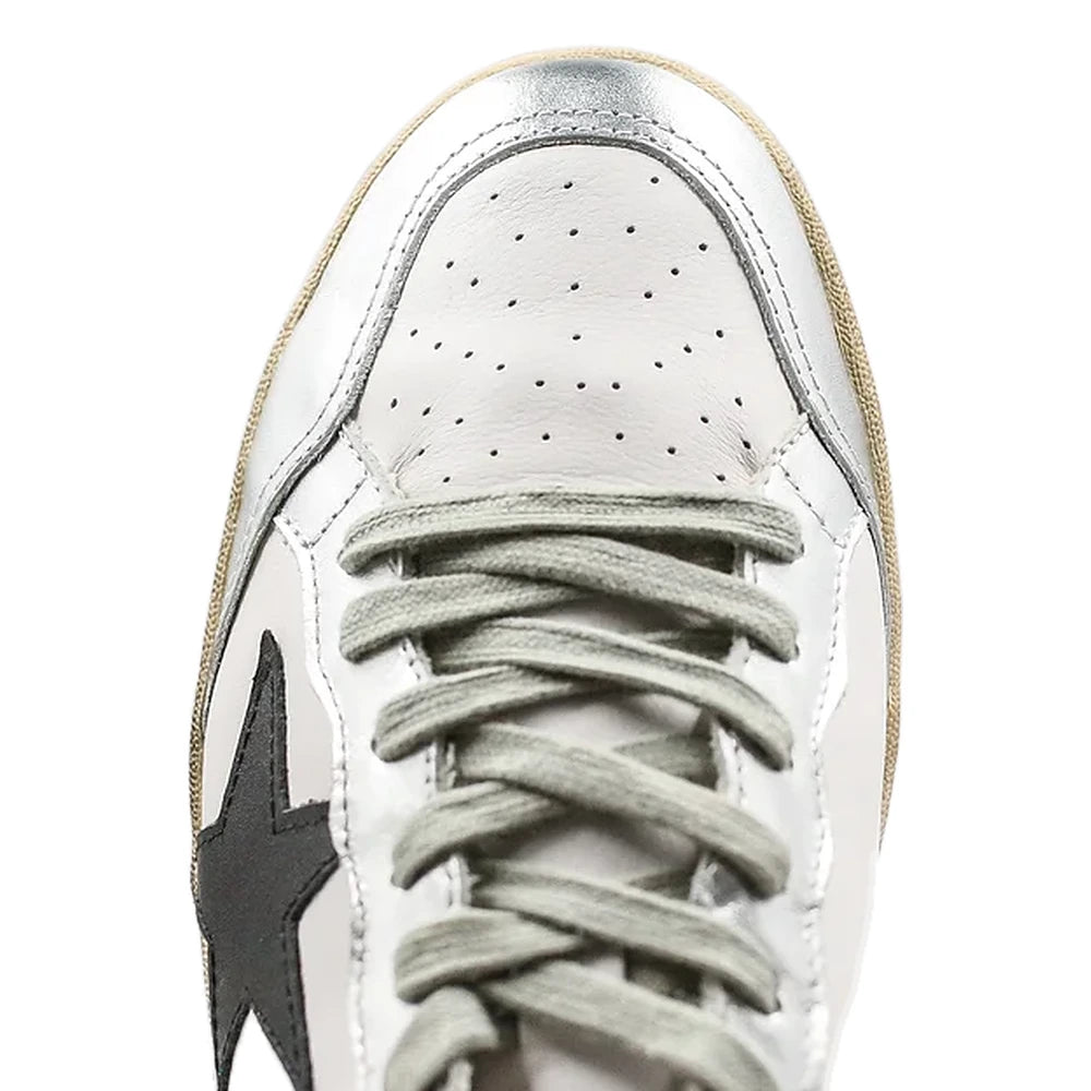 Tênis Golden Goose Ball Star White Prateado Estrela Black