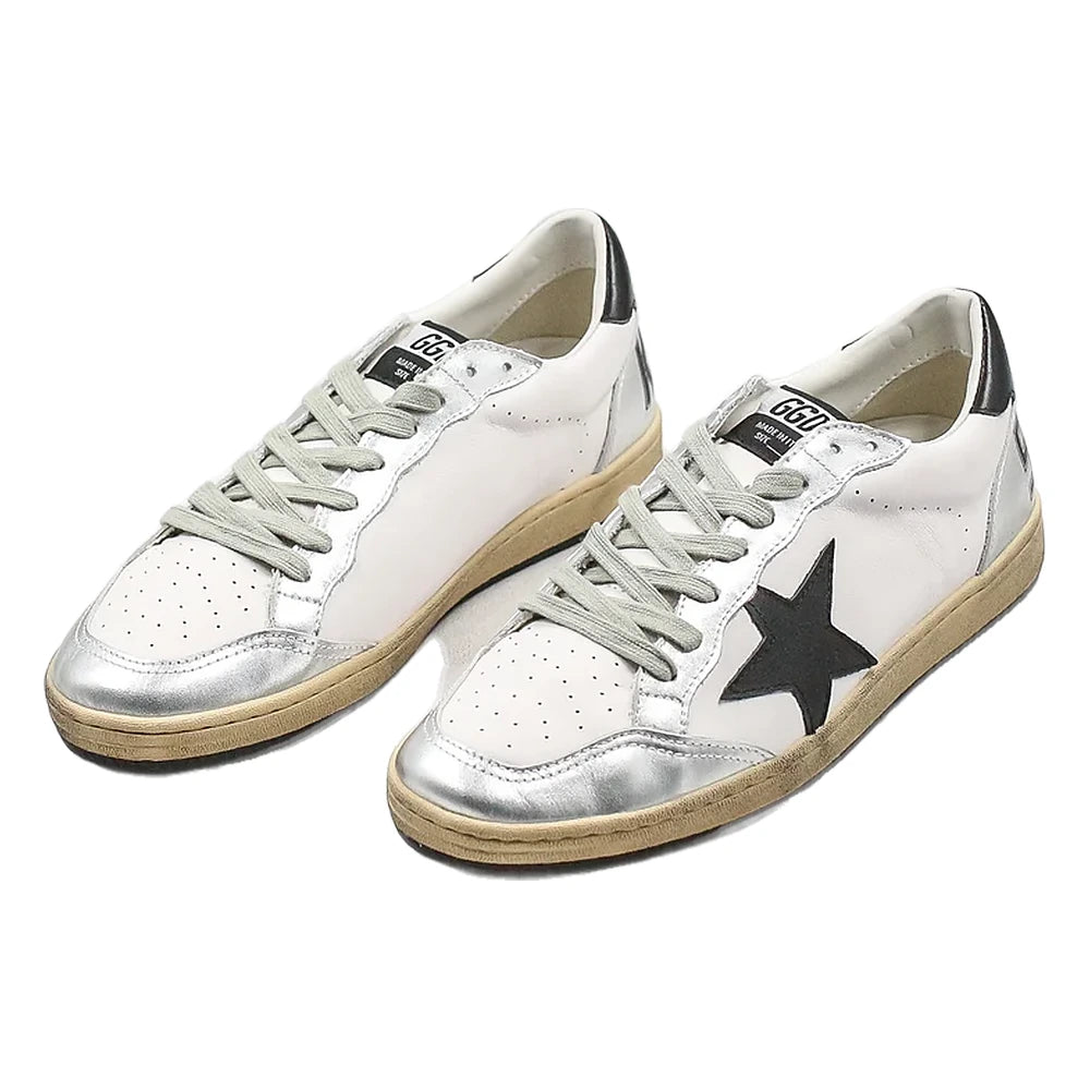 Tênis Golden Goose Ball Star White Prateado Estrela Black