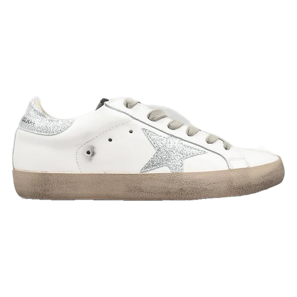 Tênis Golden Goose Super-Star Branco com Estrela Metalizada Prateada