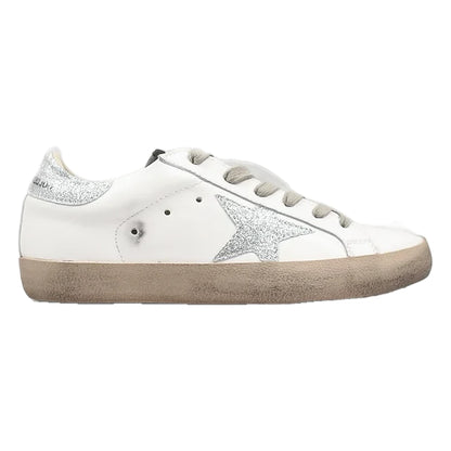 Tênis Golden Goose Super-Star Branco com Estrela Metalizada Prateada