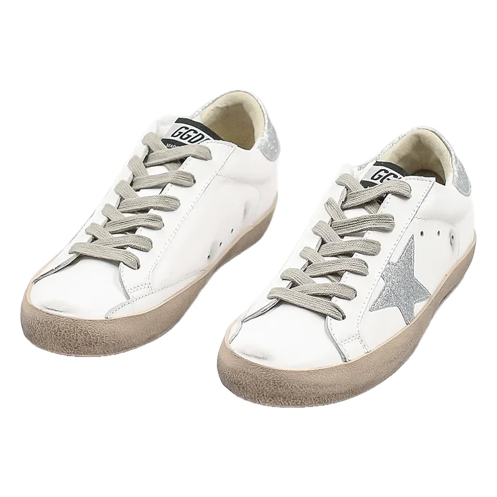 Tênis Golden Goose Super-Star Branco com Estrela Metalizada Prateada