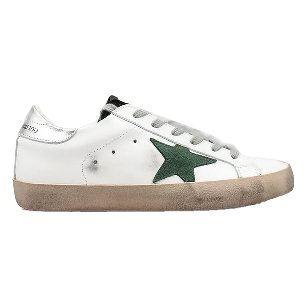 Tênis Golden Goose Super-Star Branco com Estrela de Camurça Verde