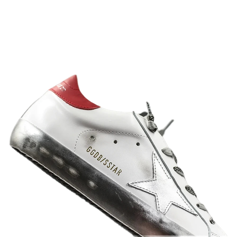 Tênis Golden Goose Super-Star Estrela Prateada Vermelho
