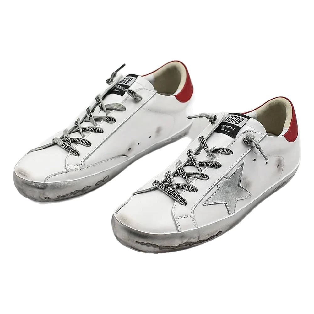 Tênis Golden Goose Super-Star Estrela Prateada Vermelho