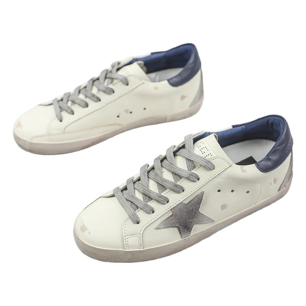 Tênis Golden Goose Super-Star Estrela de Camurça e Talão Azul