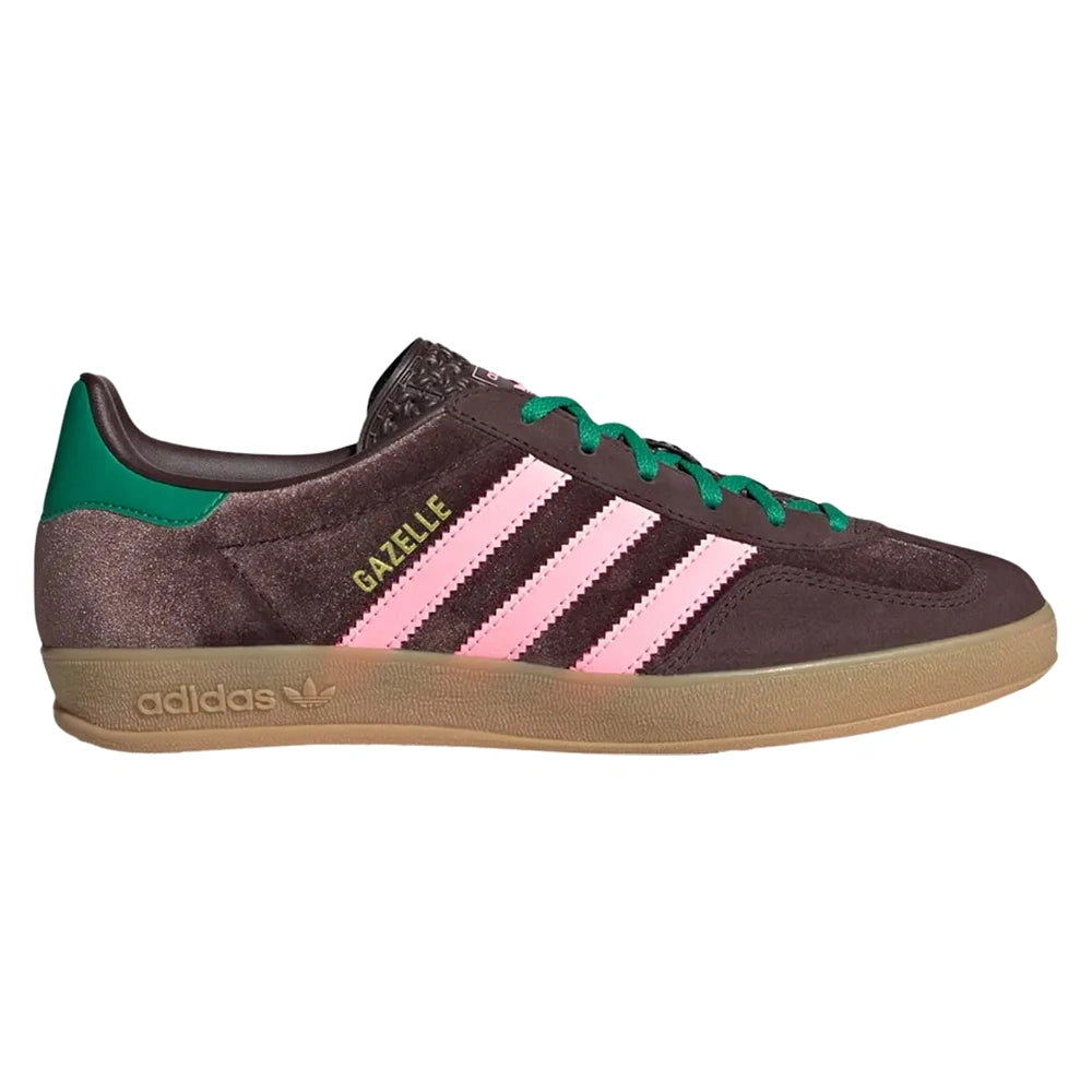 Tênis Adidas Gazelle Indoor Dark Brown Glow Pink Court Green Marrom