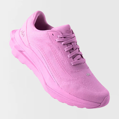 Tênis esportivo rosa, tecido respirável, solado robusto, design moderno, lateral direita em destaque