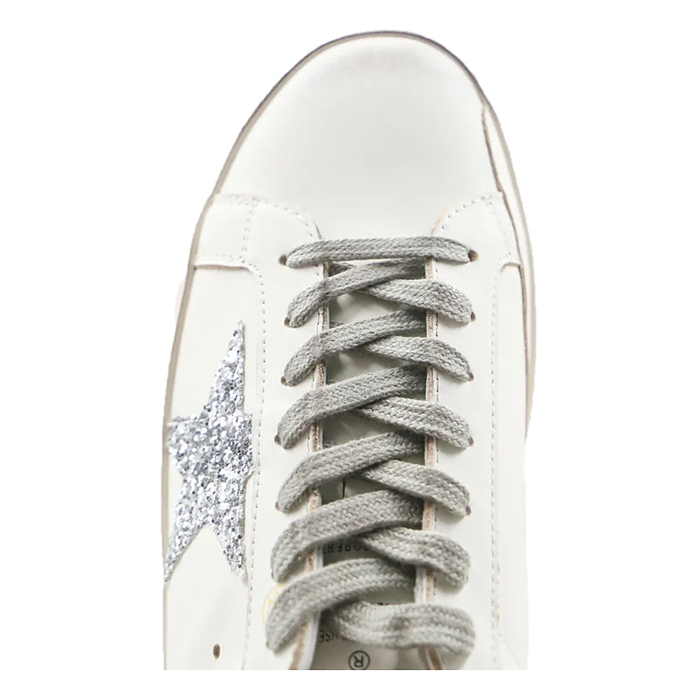 Tênis Golden Goose Super-Star Silver Glitter Estrela Prateado