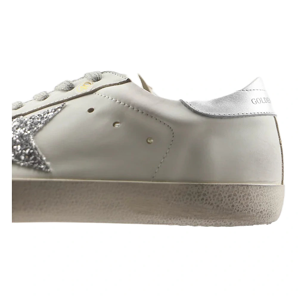 Tênis Golden Goose Super-Star com Estrela de Cristal Prateada White