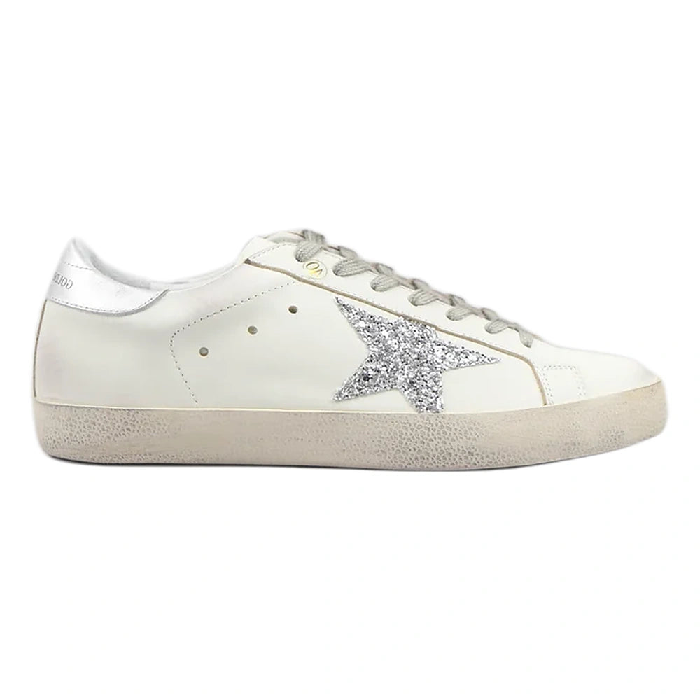 Tênis Golden Goose Super-Star com Estrela de Cristal Prateada White