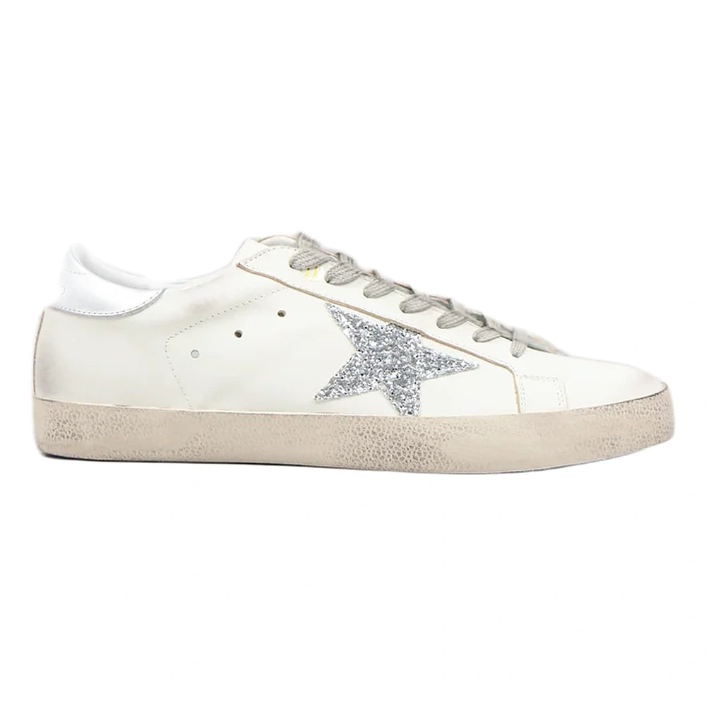 Tênis Golden Goose Super-Star Silver Glitter Estrela Prateado