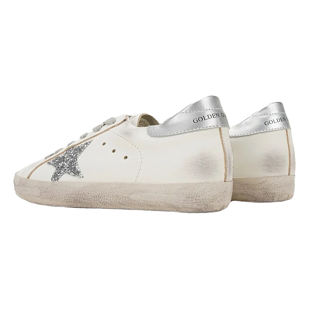 Tênis Golden Goose Super-Star Silver Glitter Estrela Prateado