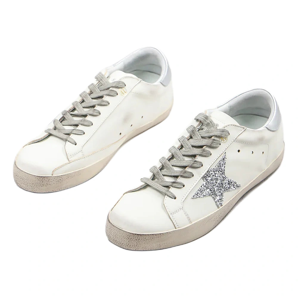 Tênis Golden Goose Super-Star Silver Glitter Estrela Prateado