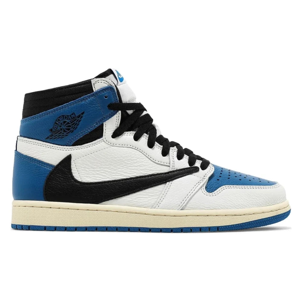 Tênis Nike Air Jordan 1 High Fragment x Travis Scott Branco Azul