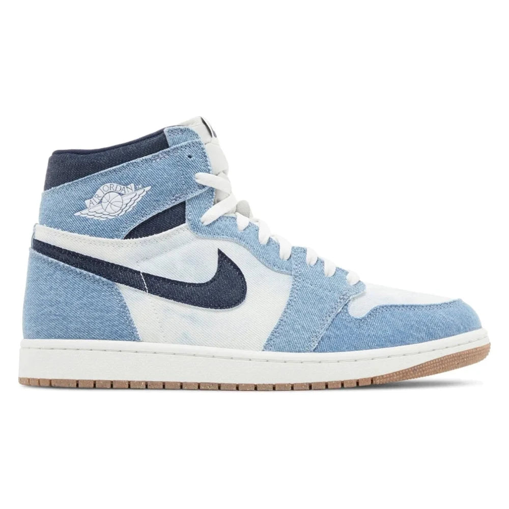 Tênis Nike Air Jordan 1 High OG Denim Summit White Obsidian Azul - vista lateral