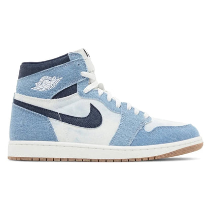 Tênis Nike Air Jordan 1 High OG Denim Summit White Obsidian Azul - vista lateral