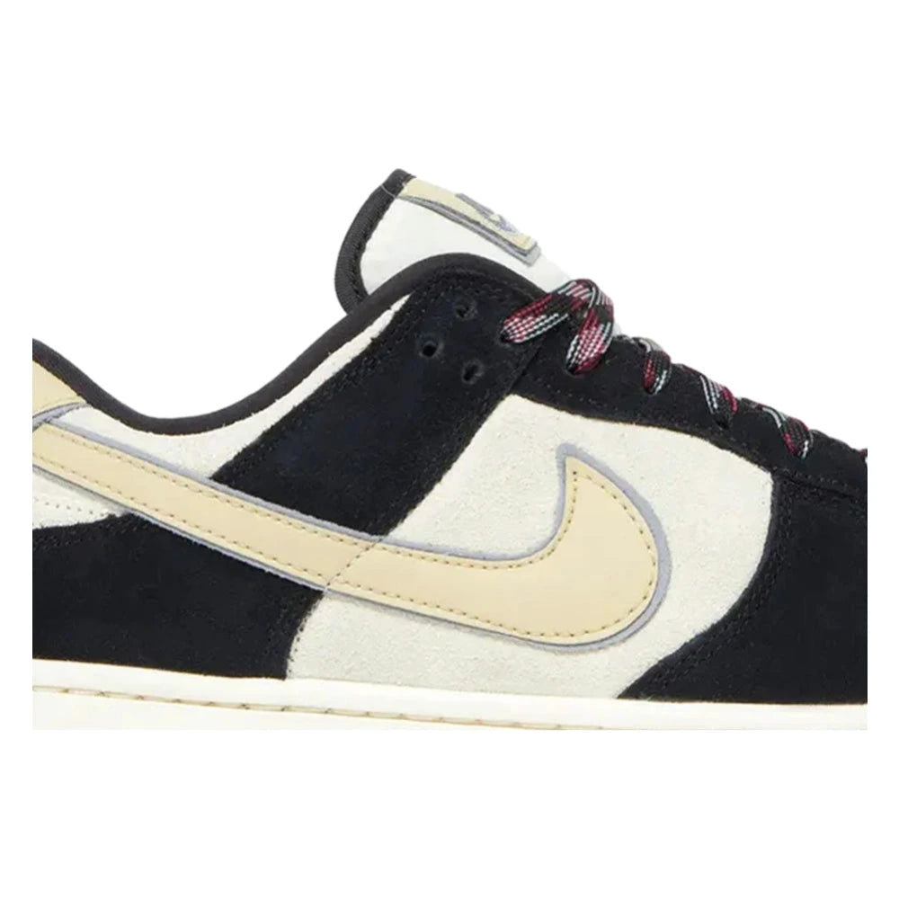 Tênis Nike Dunk Low LX Black Team Gold Preto - detalhe do cabedal