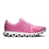 Tênis feminino rosa de corrida com design moderno, sola branca e detalhes em cinza